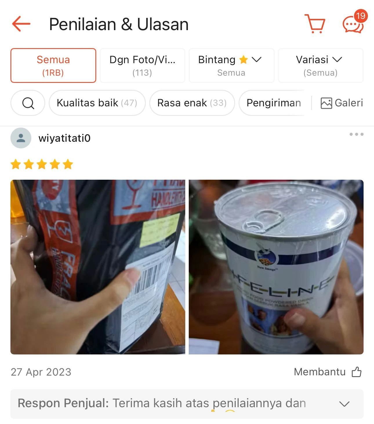 Testimoni pembeli Susu Lifeline di GudangSusu.com