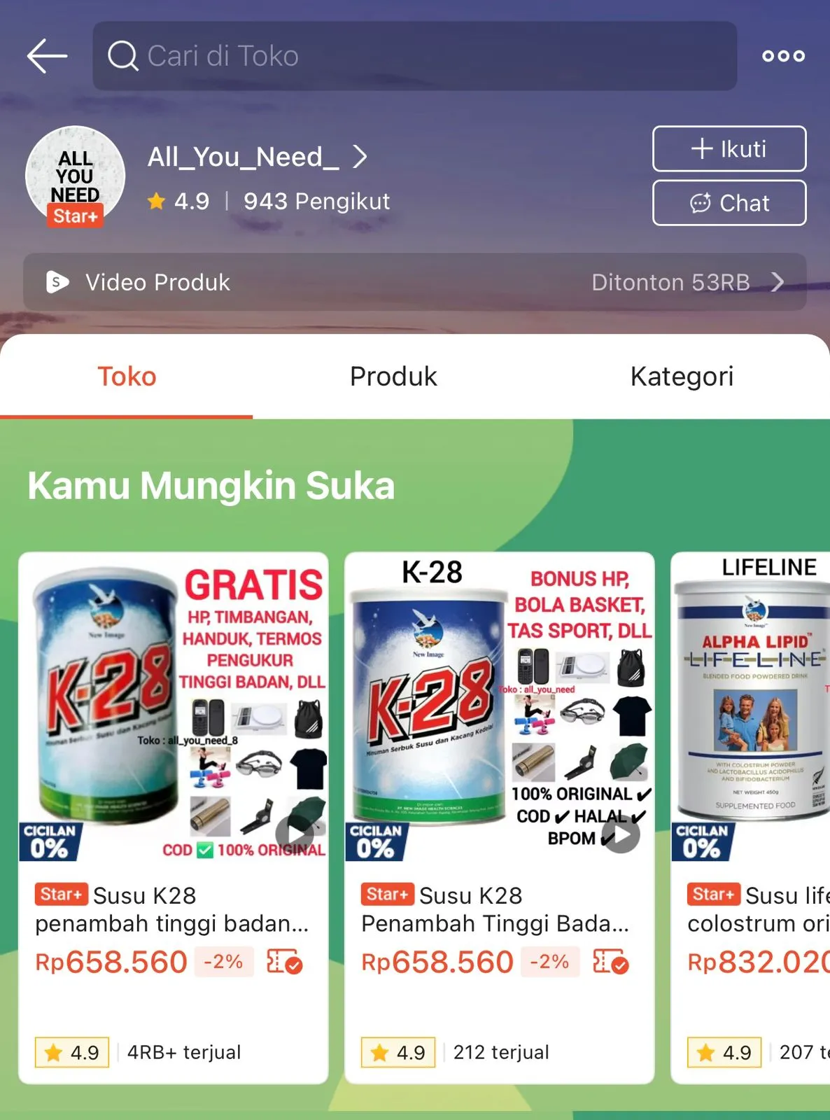 Pembelian Susu K28 melalui Shopee resmi GudangSusu.com